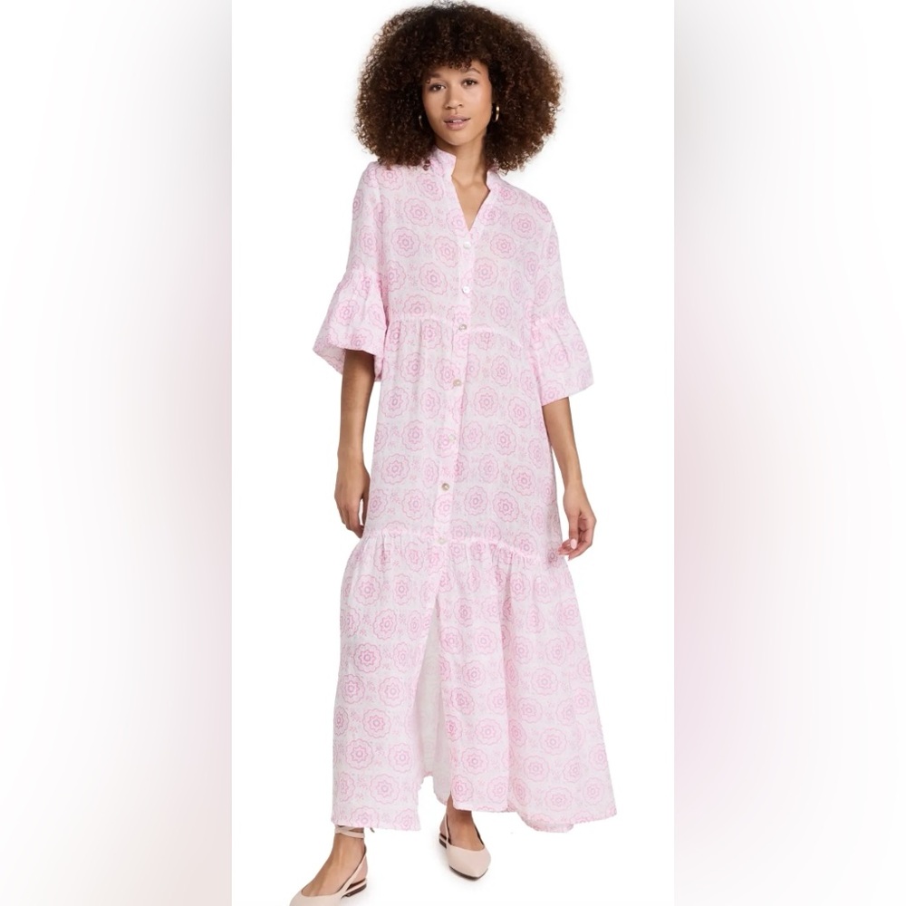Temptation Positano Galeotta Oversize Linen Pink Button-Down Dress size S